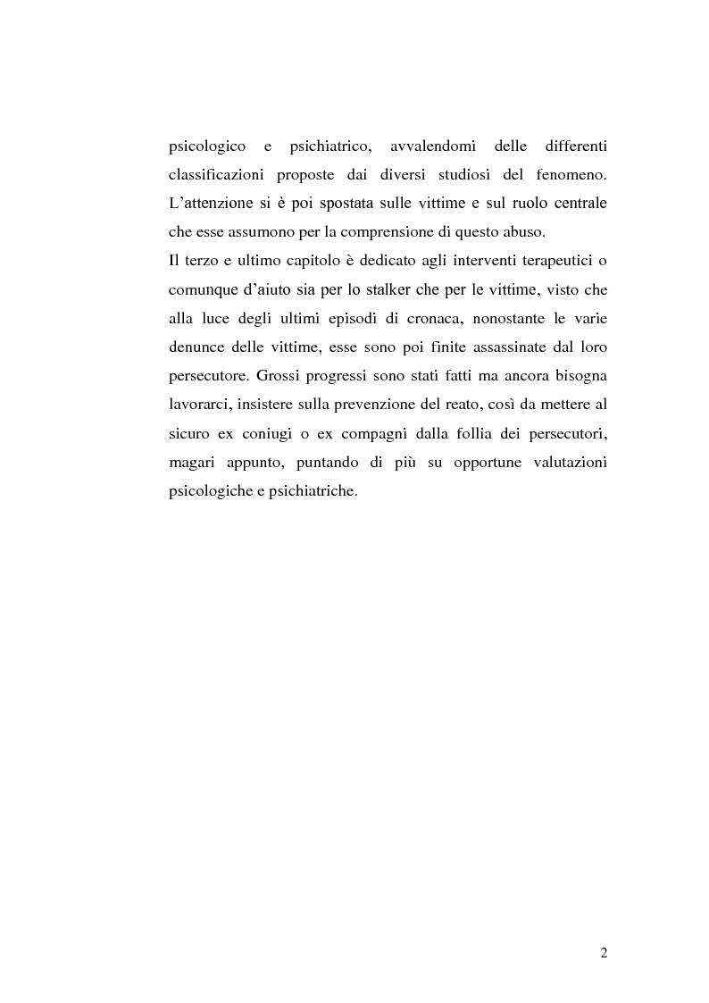 Anteprima della tesi: Stili di attaccamento e psicopatologia della relazione: il fenomeno dello stalking, Pagina 3