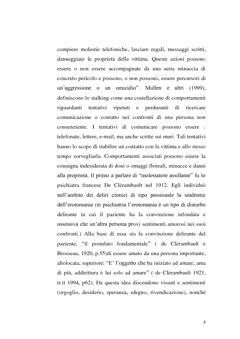 Anteprima della tesi: Stili di attaccamento e psicopatologia della relazione: il fenomeno dello stalking, Pagina 5