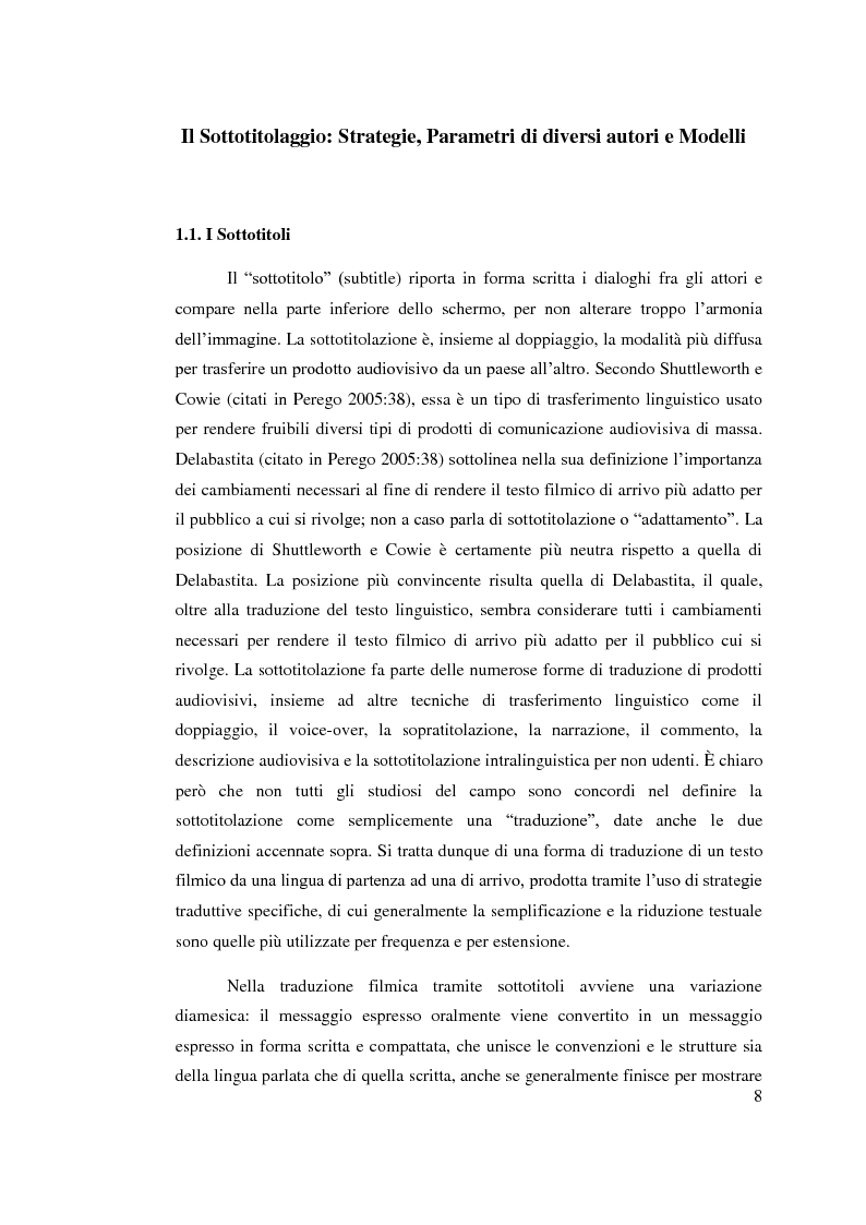 Anteprima della tesi: Aspetti linguistici del sottotitolaggio: analisi delle strategie traduttive in tre prodotti filmici, Pagina 4