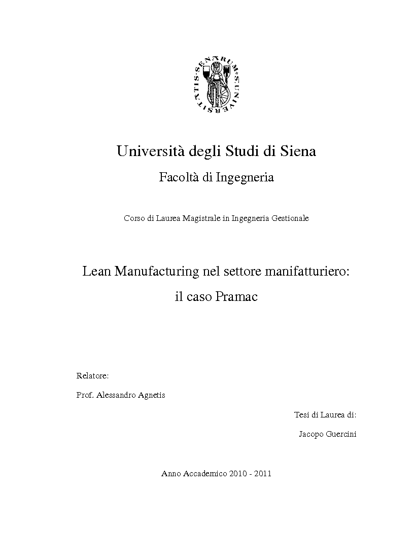 Anteprima della tesi: Lean Manufacturing nel settore manifatturiero: il caso Pramac, Pagina 1