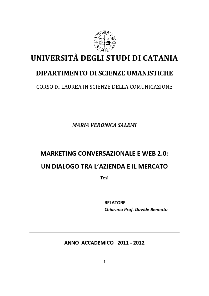 Anteprima della tesi: Marketing Conversazionale e Web 2.0: un dialogo tra l'azienda e il mercato, Pagina 1