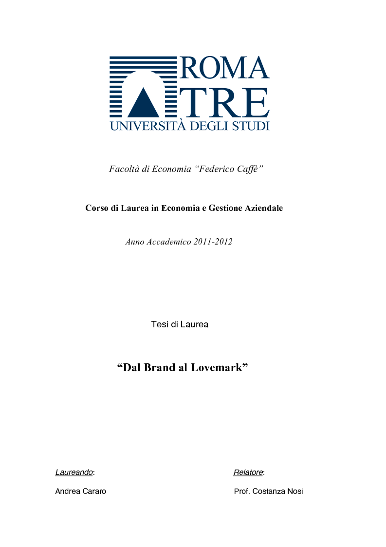 Anteprima della tesi: Dal Brand al Lovemark, Pagina 1