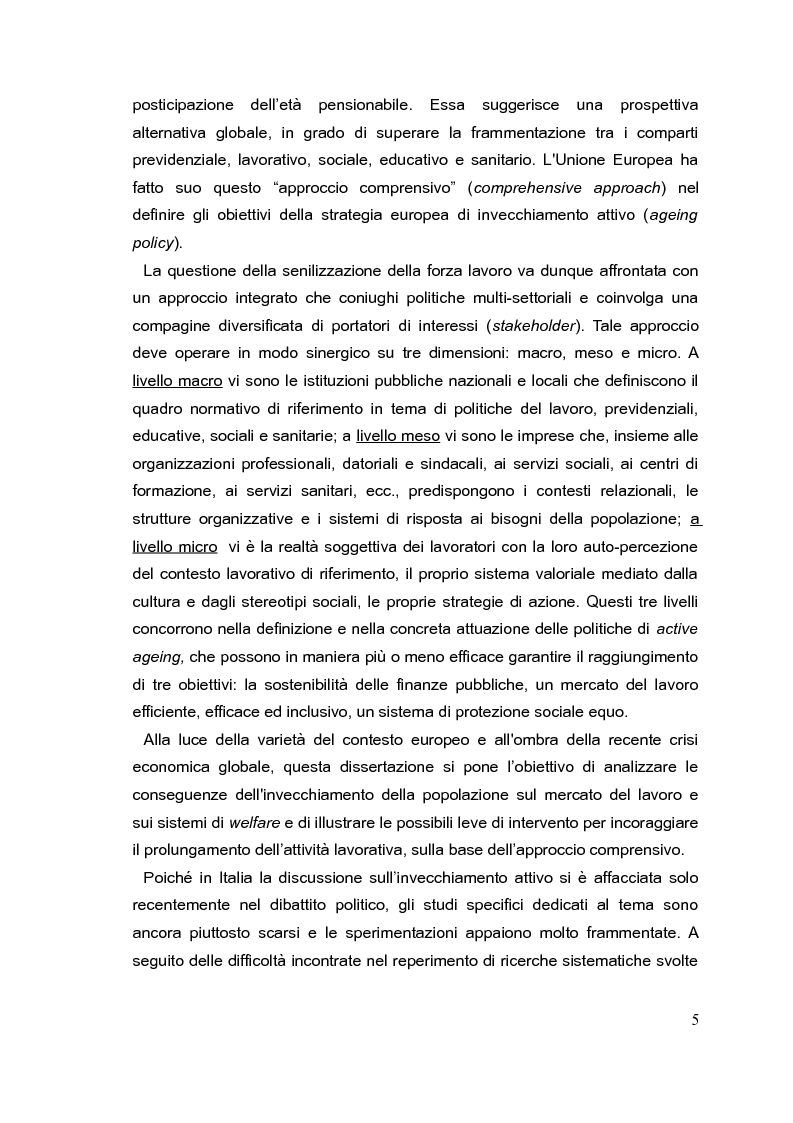 Anteprima della tesi: Il mercato del lavoro e le politiche di welfare di fronte all'invecchiamento della popolazione. Il caso italiano nel quadro europeo., Pagina 4