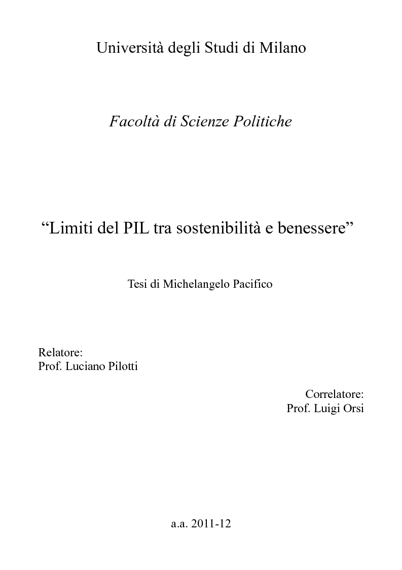 Anteprima della tesi: Limiti del PIL tra sostenibilità e benessere, Pagina 1