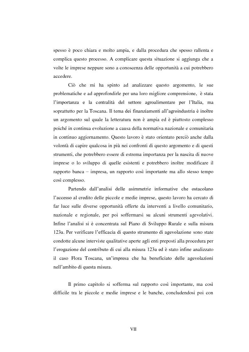 Anteprima della tesi: Opportunità e vincoli per il finanziamento pubblico all'agroindustria in Toscana. Il caso della misura 123a del Piano di Sviluppo Rurale , Pagina 3