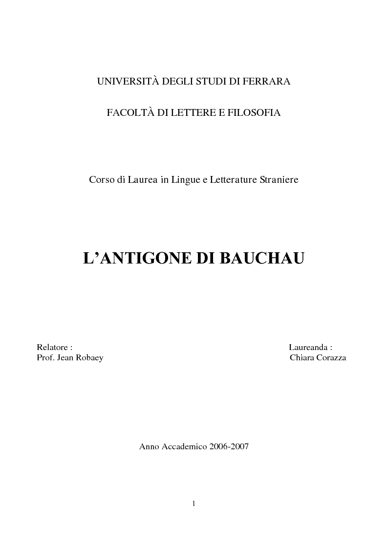 Anteprima della tesi: L'Antigone di Bauchau, Pagina 1