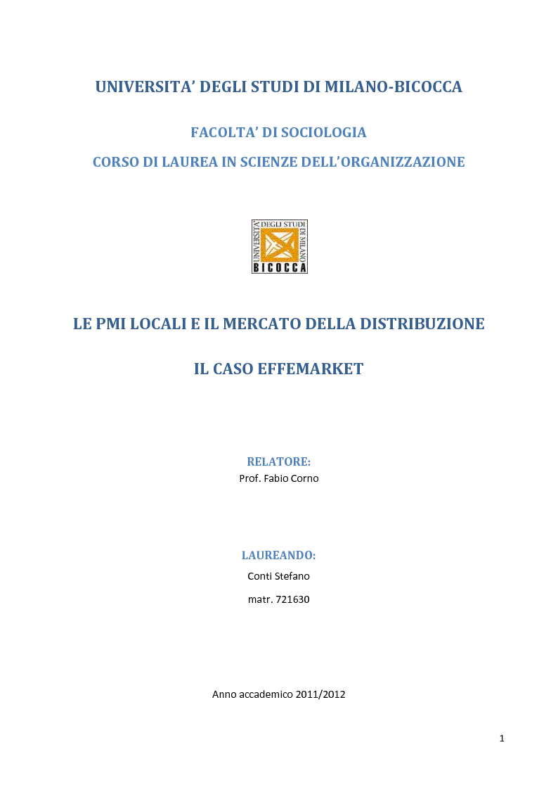 Anteprima della tesi: Le PMI locali e il mercato della distribuzione. Il caso Effemarket, Pagina 1