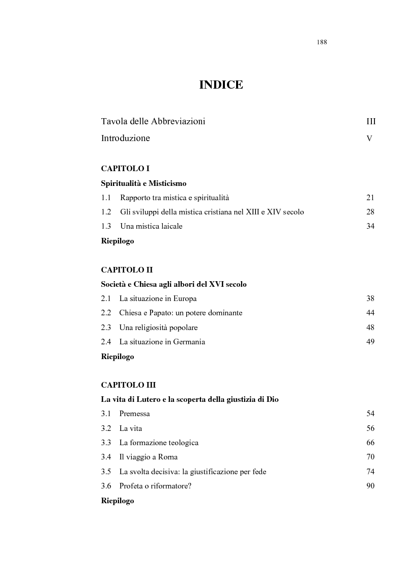 Indice della tesi: Aspetti della spiritualità di Martin Lutero nella logica della Theologia Crucis, Pagina 1