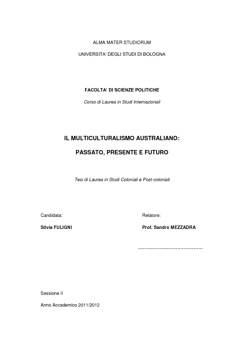 Anteprima della tesi: Il multiculturalismo australiano: passato, presente e futuro, Pagina 1