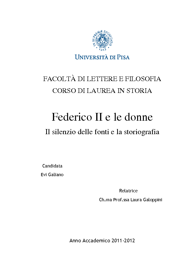 Anteprima della tesi: Federico II e le donne: il silenzio delle fonti e la storiografia, Pagina 1