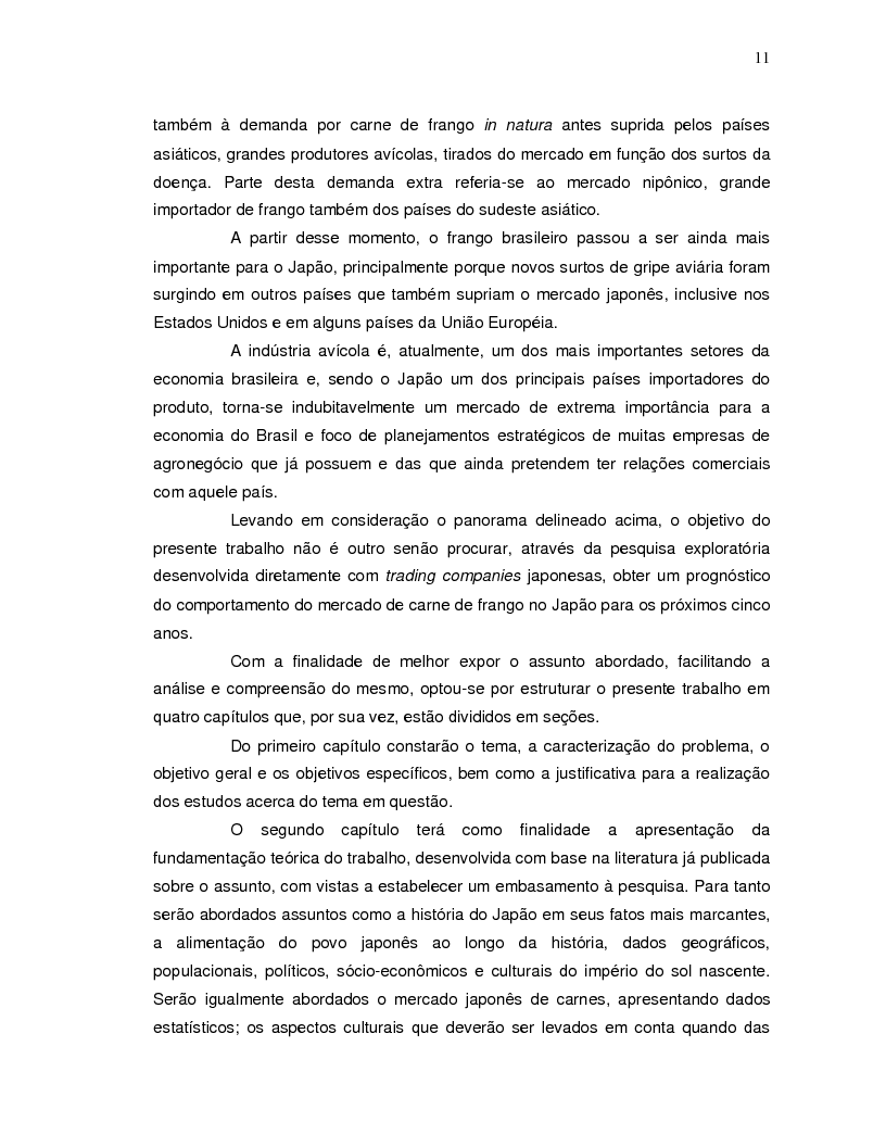 Anteprima della tesi: A projeção da demanda de carne de frango de origem brasileira no mercado japonês para os próximos cinco anos., Pagina 3