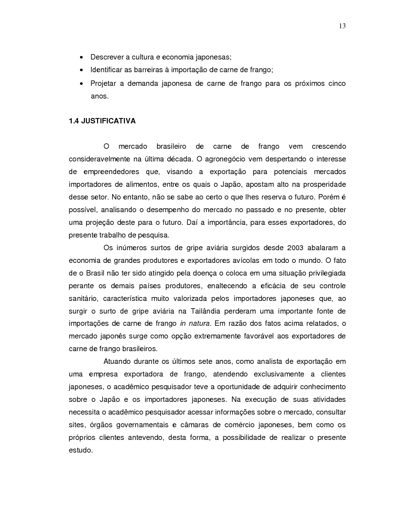 Anteprima della tesi: A projeção da demanda de carne de frango de origem brasileira no mercado japonês para os próximos cinco anos., Pagina 5