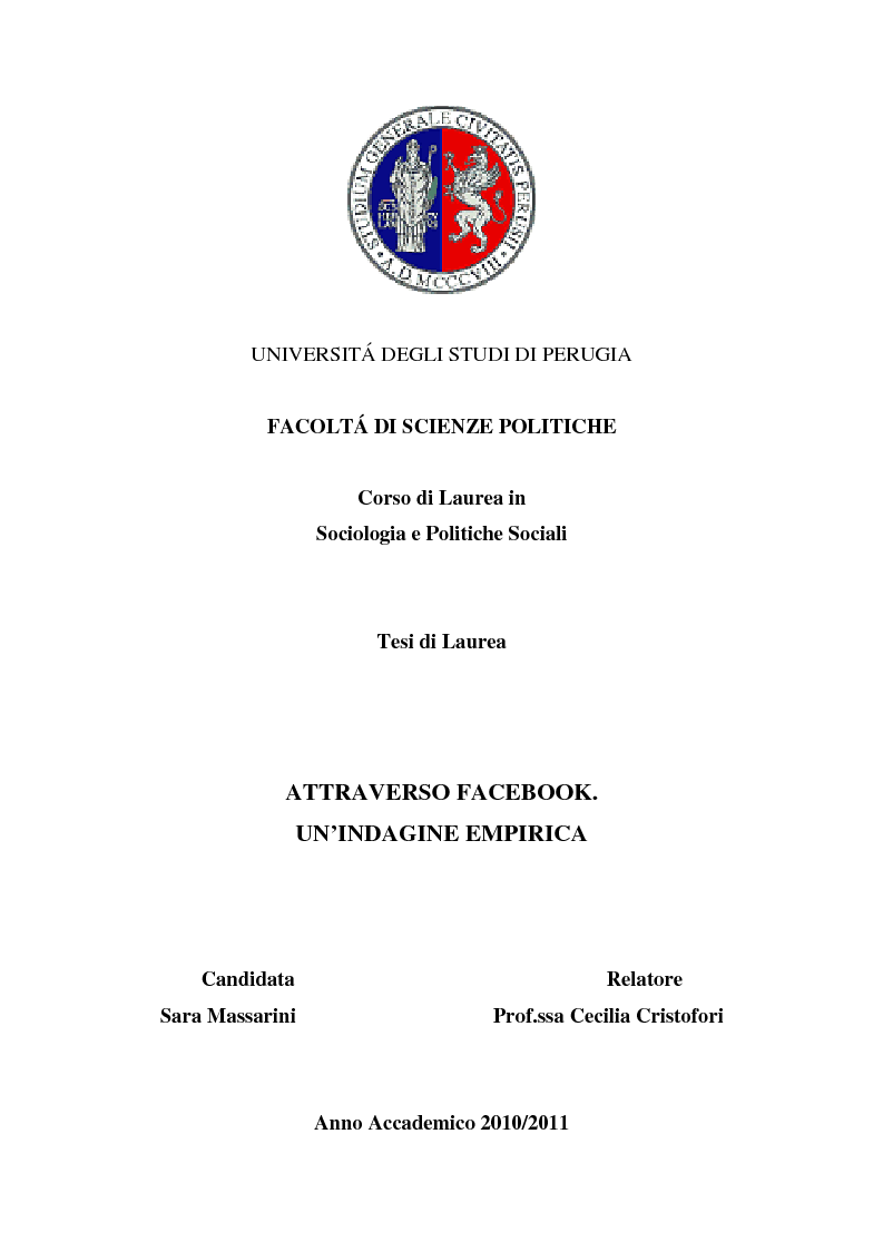Anteprima della tesi: Attraverso Facebook. Un'indagine empirica, Pagina 1