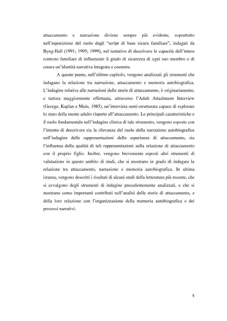 Anteprima della tesi: Lo sviluppo della narrazione e della memoria autobiografica alla luce della Teoria dell'Attaccamento, Pagina 6