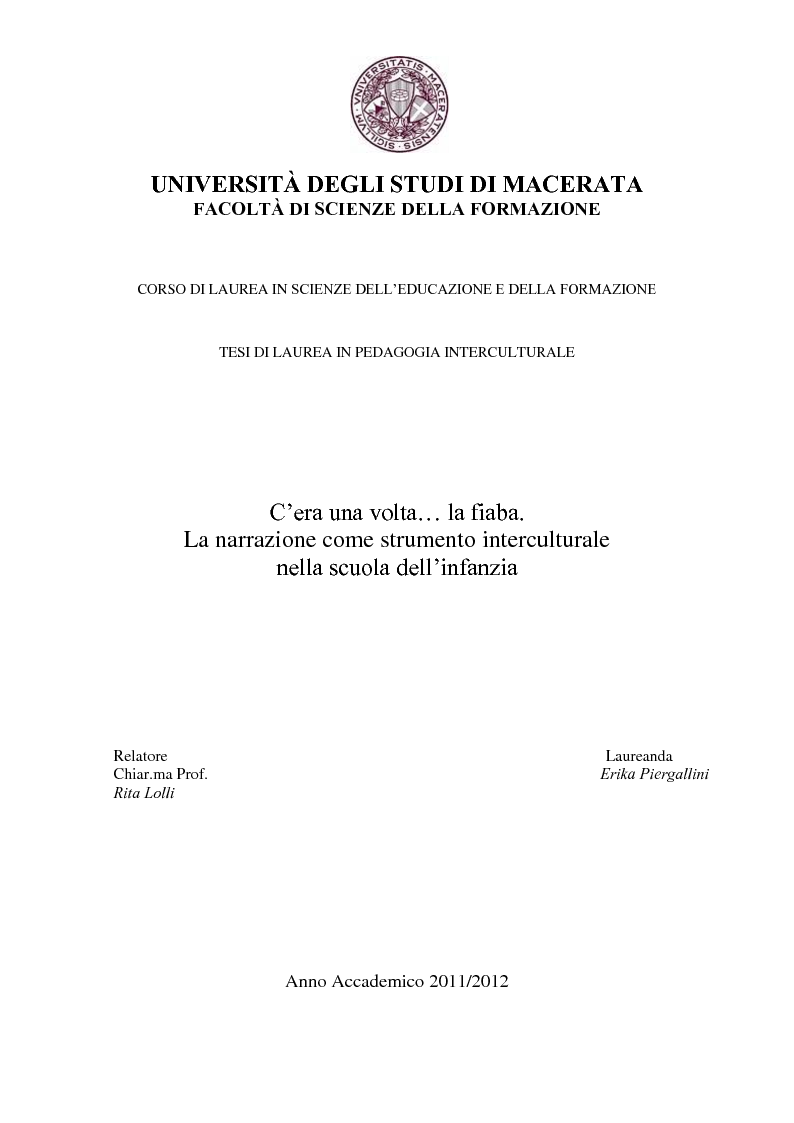 Anteprima della tesi: C'era una volta la fiaba. La narrazione come strumento interculturale nella scuola dell'infanzia., Pagina 1