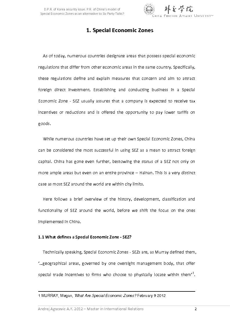 Anteprima della tesi: D.P.R. of Korea security issue: P.R. of China’s model of Special Economic Zones as an alternative to Six Party Talks?, Pagina 3