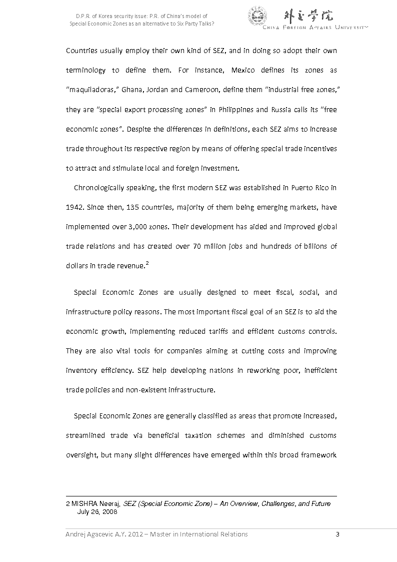 Anteprima della tesi: D.P.R. of Korea security issue: P.R. of China’s model of Special Economic Zones as an alternative to Six Party Talks?, Pagina 4