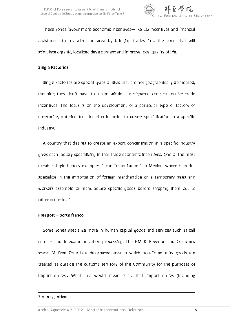 Anteprima della tesi: D.P.R. of Korea security issue: P.R. of China’s model of Special Economic Zones as an alternative to Six Party Talks?, Pagina 7
