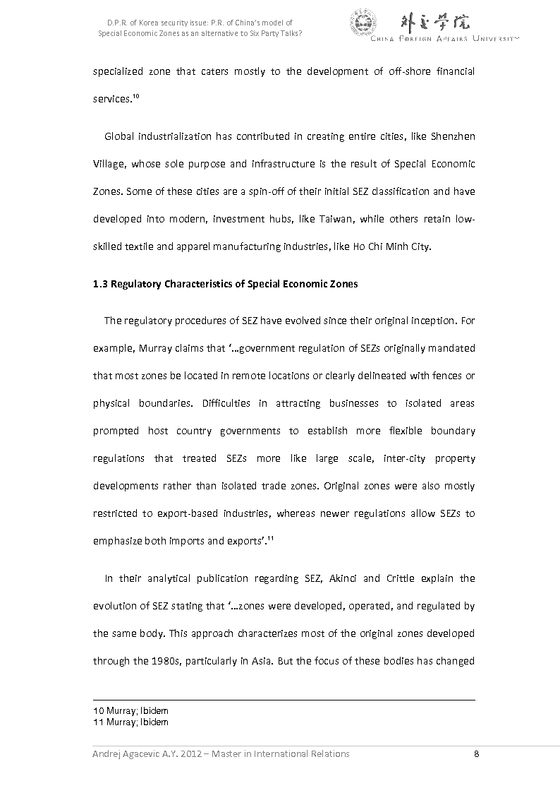 Anteprima della tesi: D.P.R. of Korea security issue: P.R. of China’s model of Special Economic Zones as an alternative to Six Party Talks?, Pagina 9