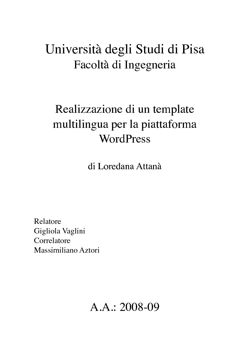 Anteprima della tesi: Realizzazione di un template multilingua per la piattaforma WordPress, Pagina 1