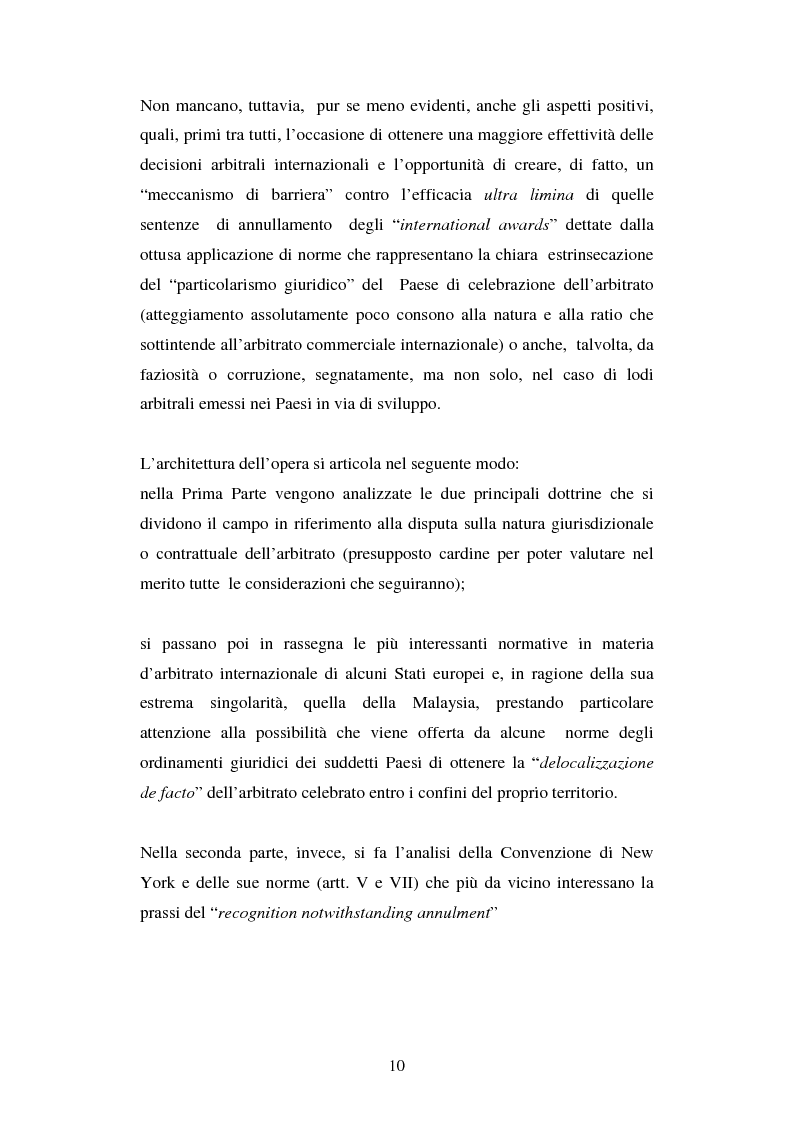 Anteprima della tesi: L’arbitrato commerciale internazionale. Il riconoscimento del lodo annullato nel paese d’origine ex articoli v(1)(e) e vII convenzione di New York del 1958, Pagina 3