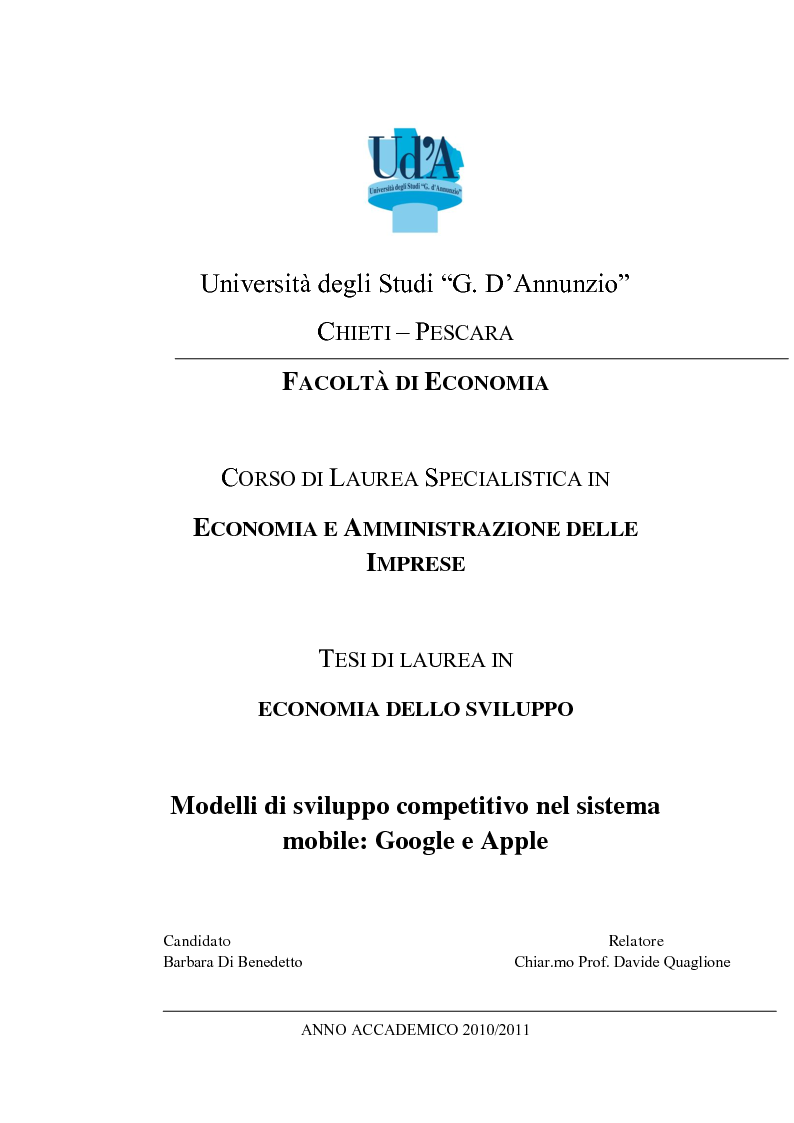 Anteprima della tesi: Modelli di sviluppo competitivo nel sistema mobile: Google vs Apple, Pagina 1