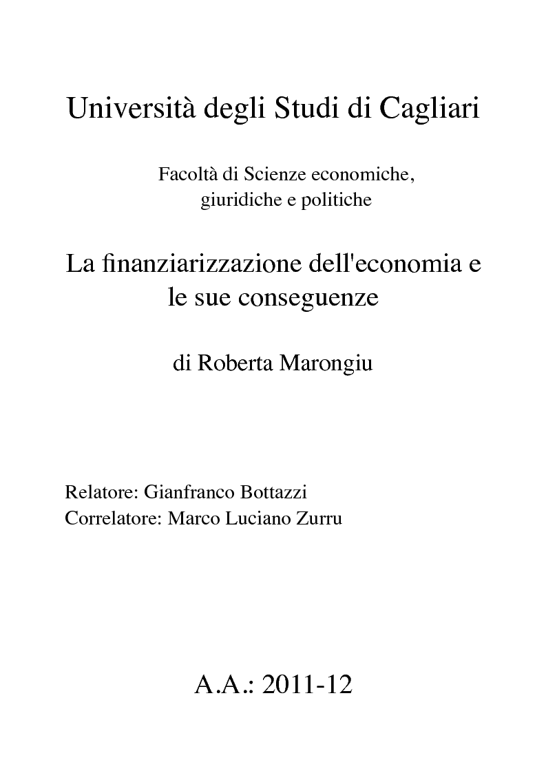 Anteprima della tesi: La finanziarizzazione dell'economia e le sue conseguenze, Pagina 1