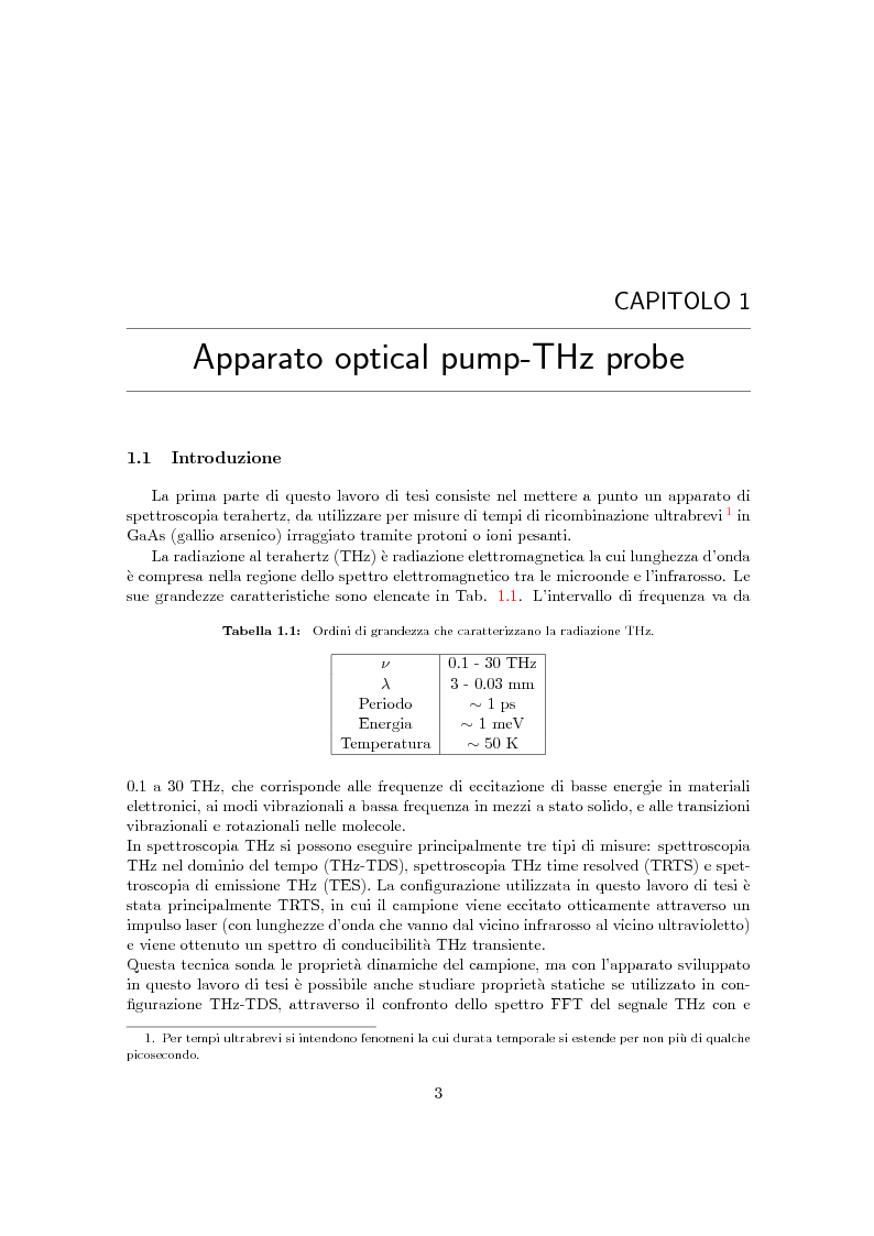 Anteprima della tesi: Sviluppo di un apparato di spettroscopia terahertz nel dominio del tempo per lo studio di campioni di GaAs irraggiati con ioni Bromo e Protoni, Pagina 4