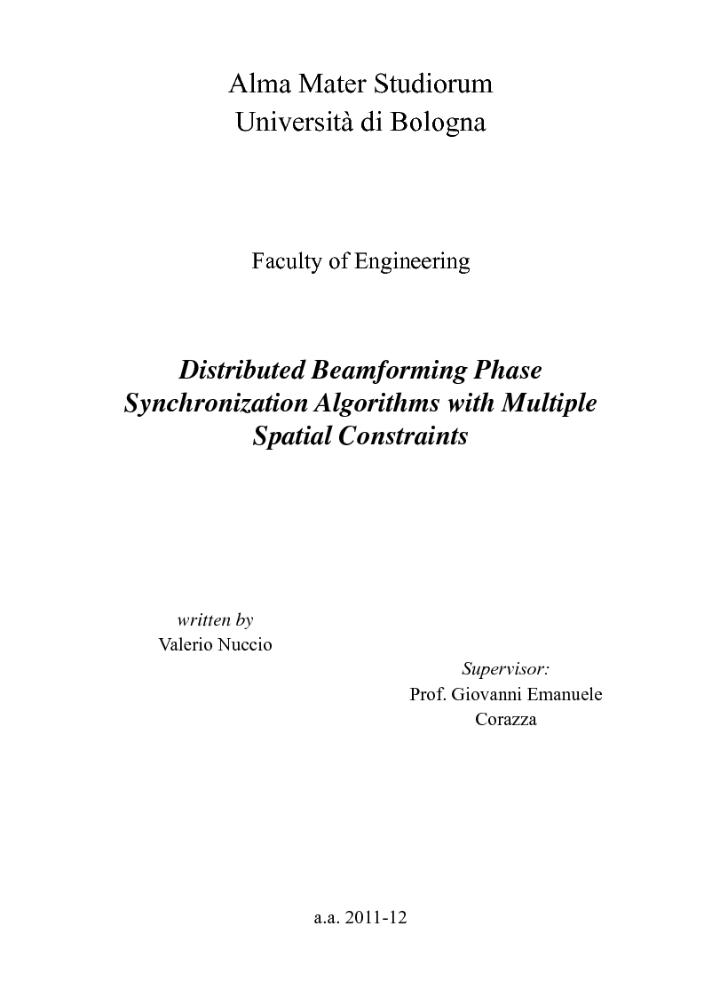 Anteprima della tesi: Distributed Beamforming Phase Synchronization Algorithms with multiple spatial constraints, Pagina 1