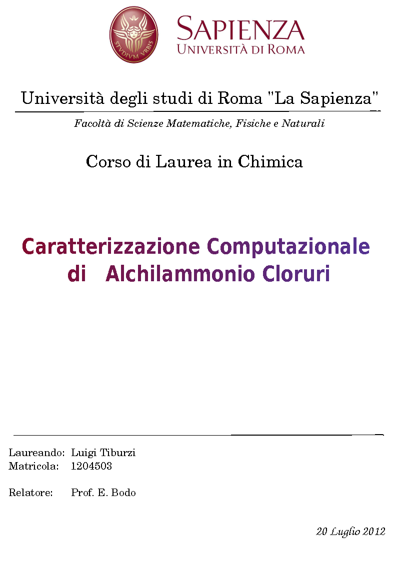 Anteprima della tesi: Caratterizzazione computazionale di alchilammonio cloruri, Pagina 1