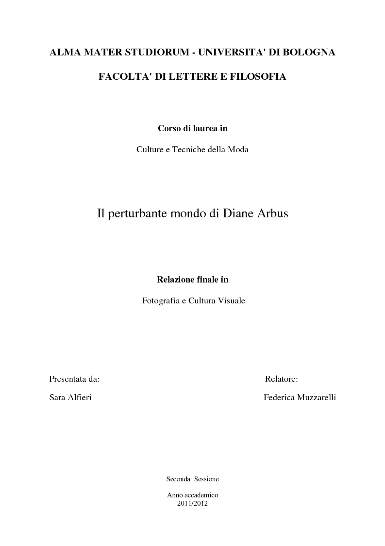 Anteprima della tesi: Il perturbante mondo di Diane Arbus, Pagina 1