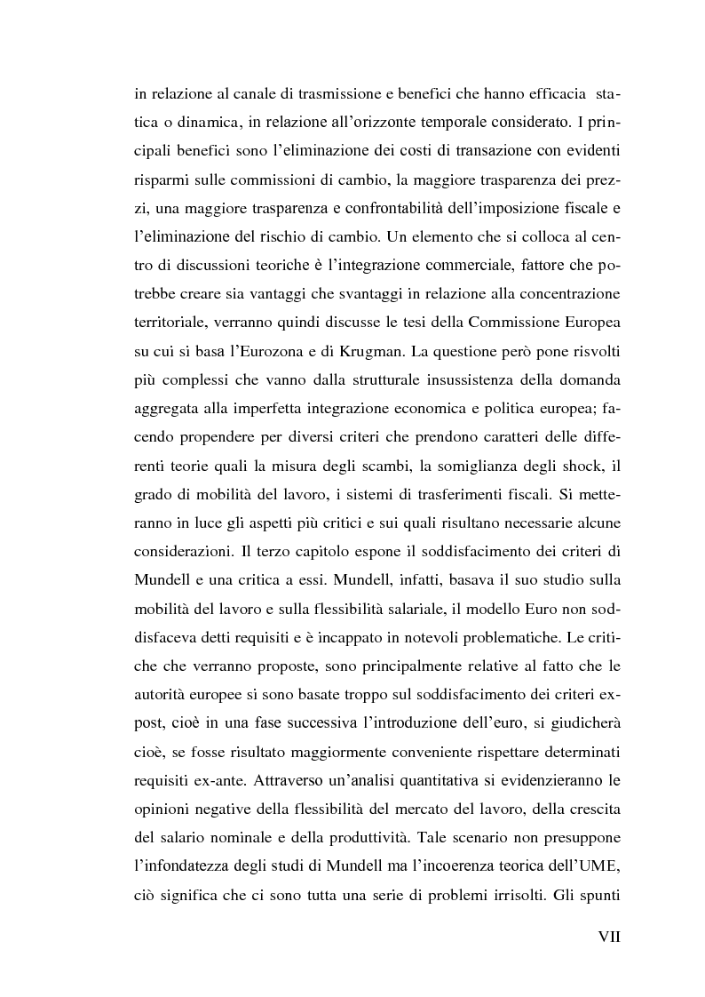 Anteprima della tesi: Le aree valutarie ottimali. Il caso UME: critiche ai criteri di Mundell, trilemmi europei di politica economica, Pagina 3