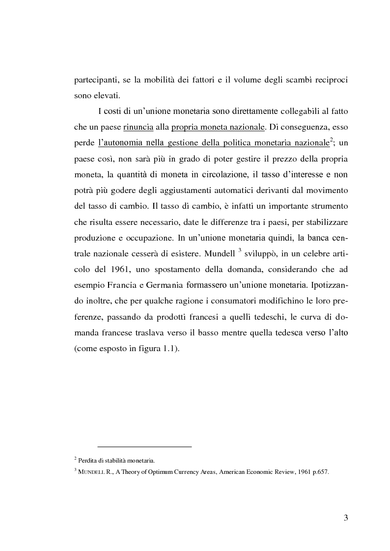 Anteprima della tesi: Le aree valutarie ottimali. Il caso UME: critiche ai criteri di Mundell, trilemmi europei di politica economica, Pagina 7