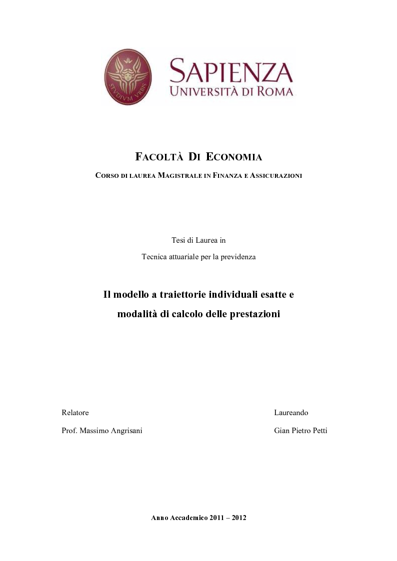 Anteprima della tesi: Il modello a traiettorie individuali esatte e modalità di calcolo delle prestazioni, Pagina 1