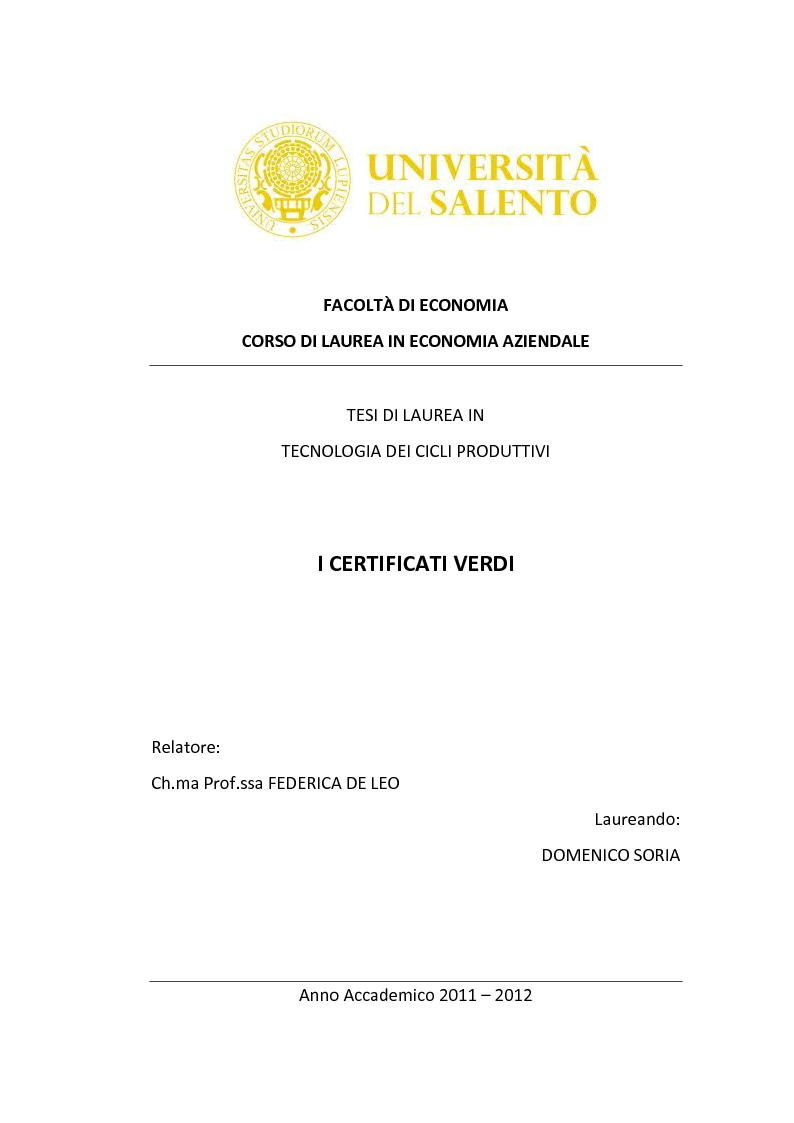 Anteprima della tesi: I Certificati Verdi, Pagina 1