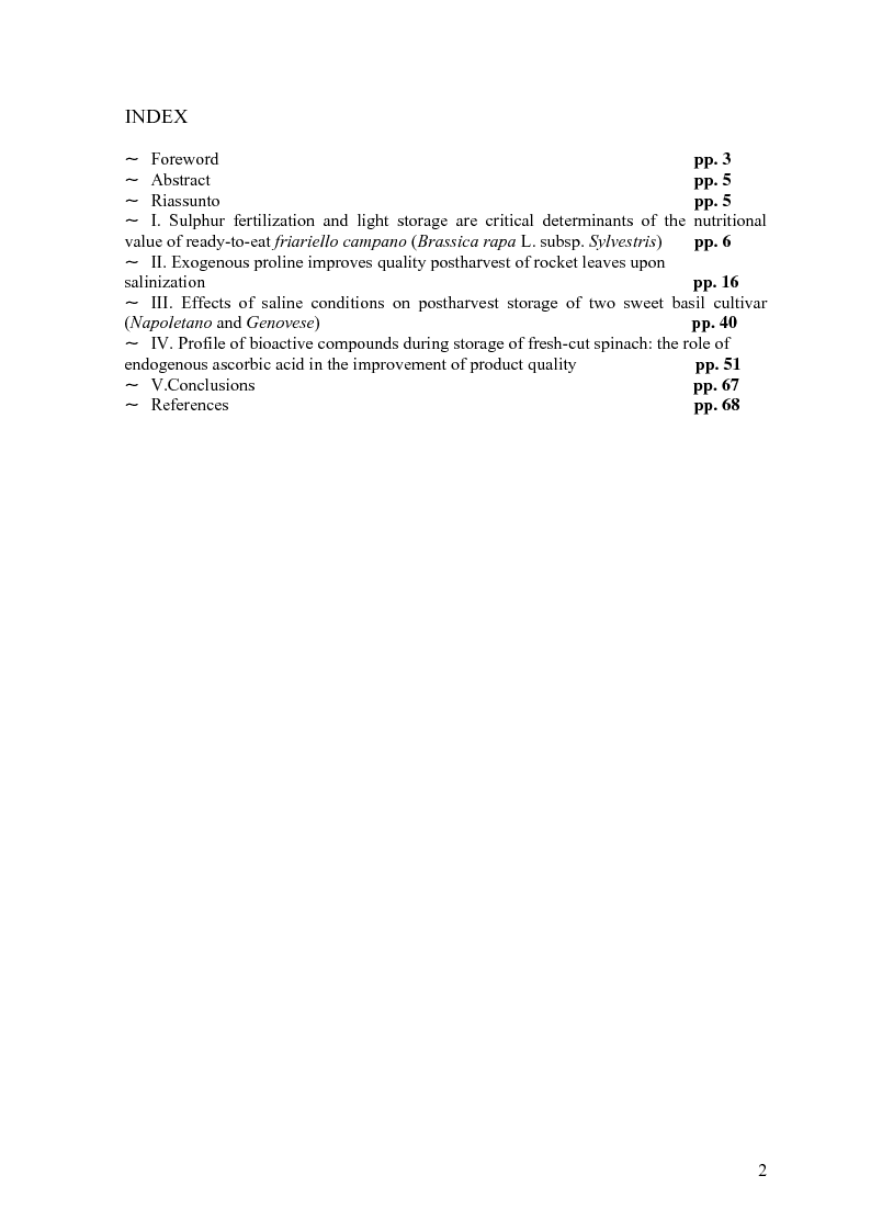 Indice della tesi: Yield and Quality of Green Leafy Vegetables in Postharvest, Pagina 1