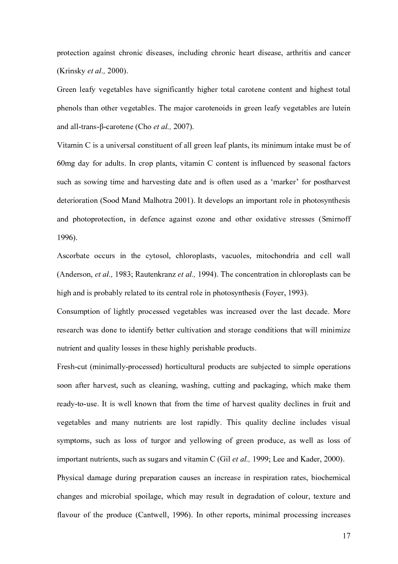 Anteprima della tesi: Yield and Quality of Green Leafy Vegetables in Postharvest, Pagina 3