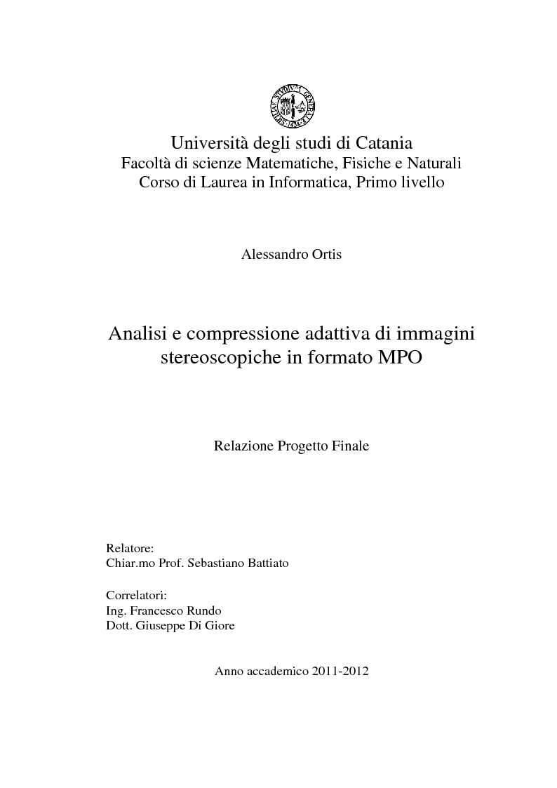 Anteprima della tesi: Analisi e compressione adattiva di immagini stereoscopiche in formato MPO, Pagina 1