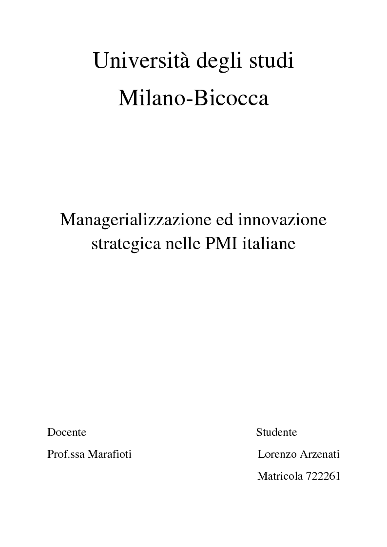 Anteprima della tesi: Managerializzazione ed innovazione strategica nelle PMI italiane, Pagina 1
