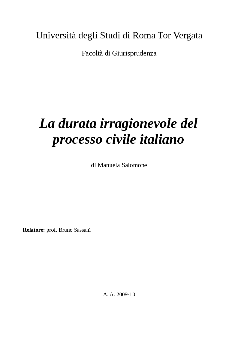 Anteprima della tesi: La durata irragionevole del processo civile italiano, Pagina 1