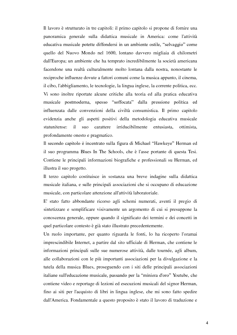 Anteprima della tesi:
“Blues in the Schools”
Il metodo di Michael “Hawkeye” Herman per l'insegnamento della musica Blues nelle scuole
, Pagina 4