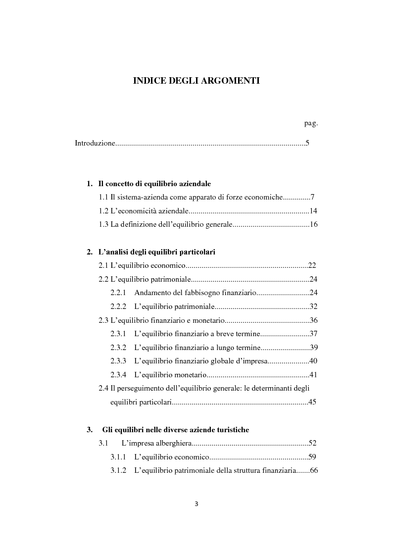 Indice della tesi: Gli equilibri nelle aziende turistiche: il caso delle imprese ricettive-alberghiere e dei tour operators, Pagina 1