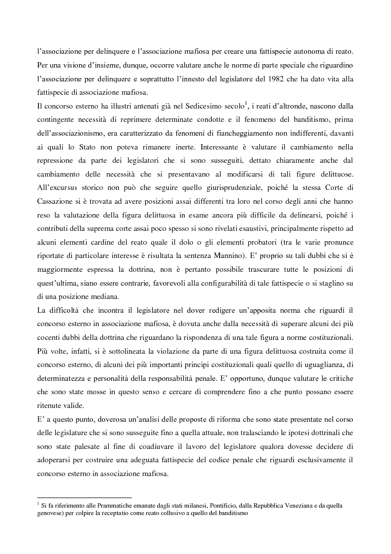 Anteprima della tesi: Il concorso esterno nell'associazione mafiosa: origini, ipotesi criminologiche e aspetti di attualità., Pagina 3