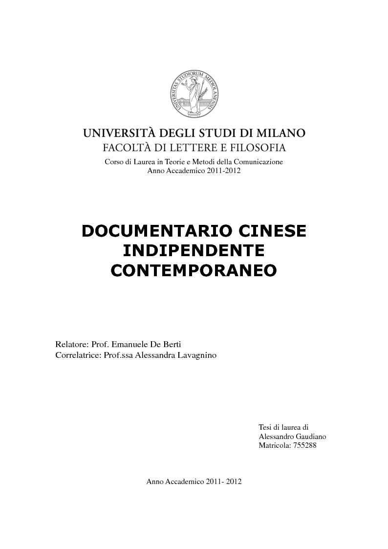 Anteprima della tesi: Documentario cinese indipendente contemporaneo, Pagina 1