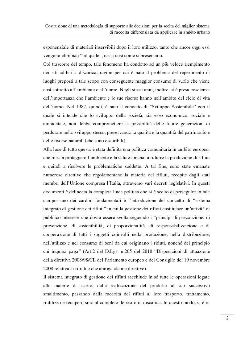 Anteprima della tesi: Costruzione di una metodologia di supporto alle decisioni per la scelta del miglior sistema di raccolta differenziata da applicare in ambito urbano, Pagina 3