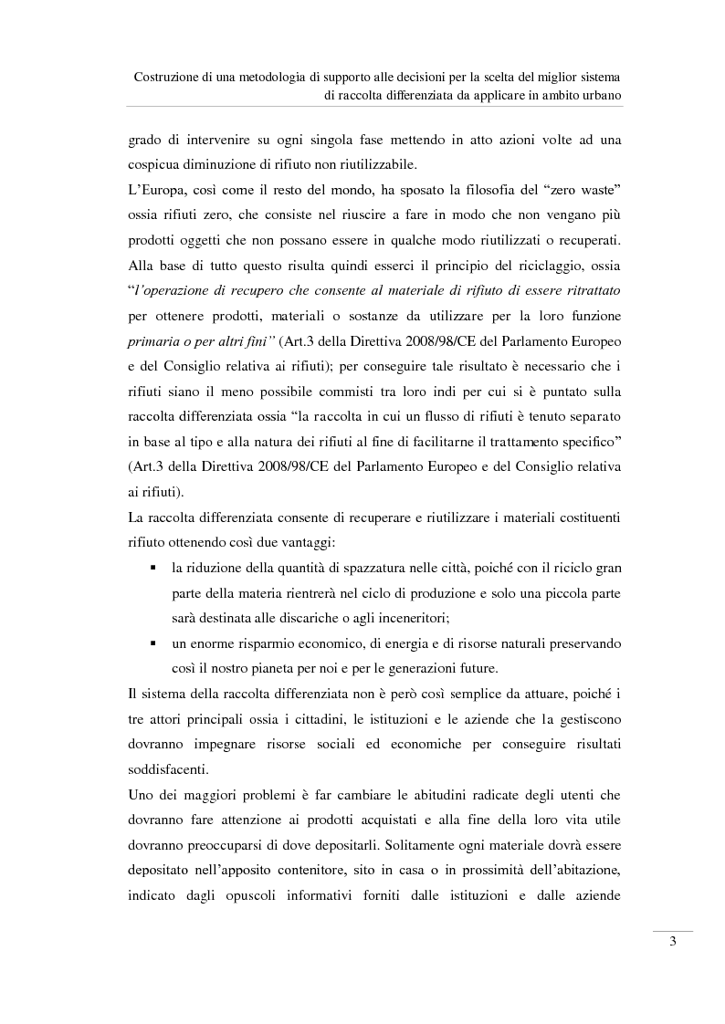 Anteprima della tesi: Costruzione di una metodologia di supporto alle decisioni per la scelta del miglior sistema di raccolta differenziata da applicare in ambito urbano, Pagina 4