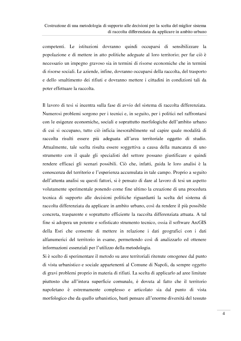 Anteprima della tesi: Costruzione di una metodologia di supporto alle decisioni per la scelta del miglior sistema di raccolta differenziata da applicare in ambito urbano, Pagina 5