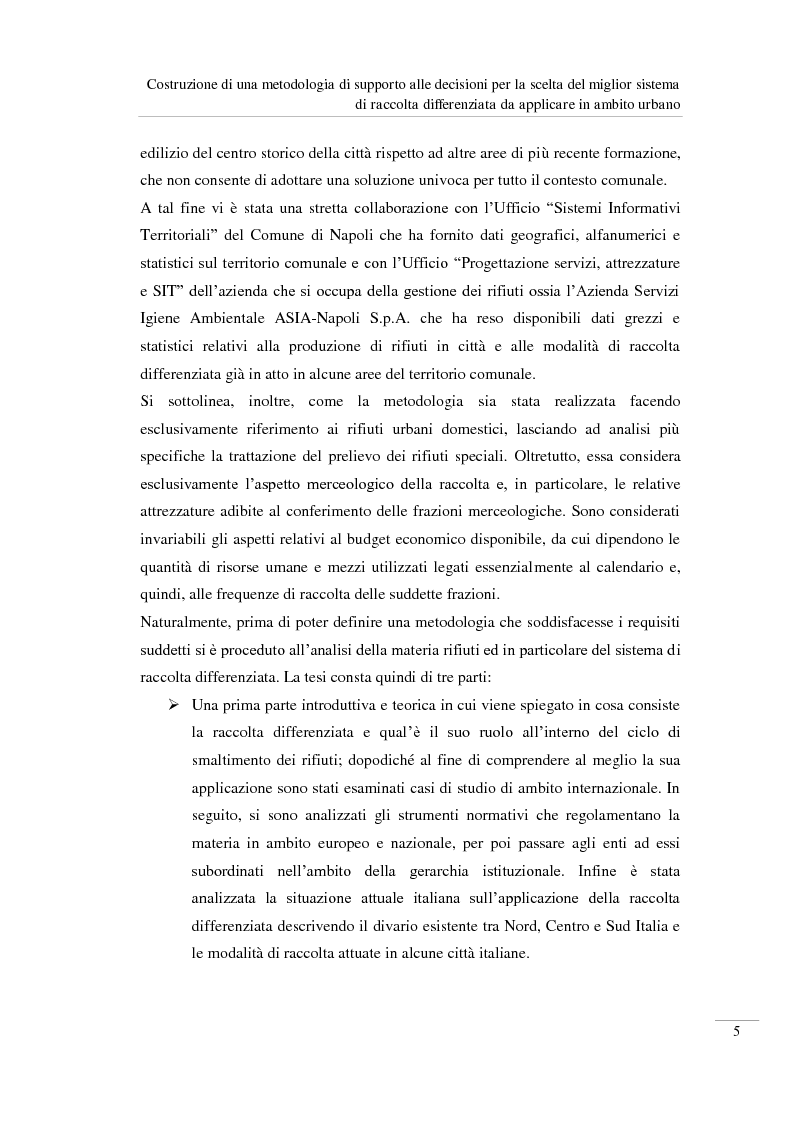 Anteprima della tesi: Costruzione di una metodologia di supporto alle decisioni per la scelta del miglior sistema di raccolta differenziata da applicare in ambito urbano, Pagina 6