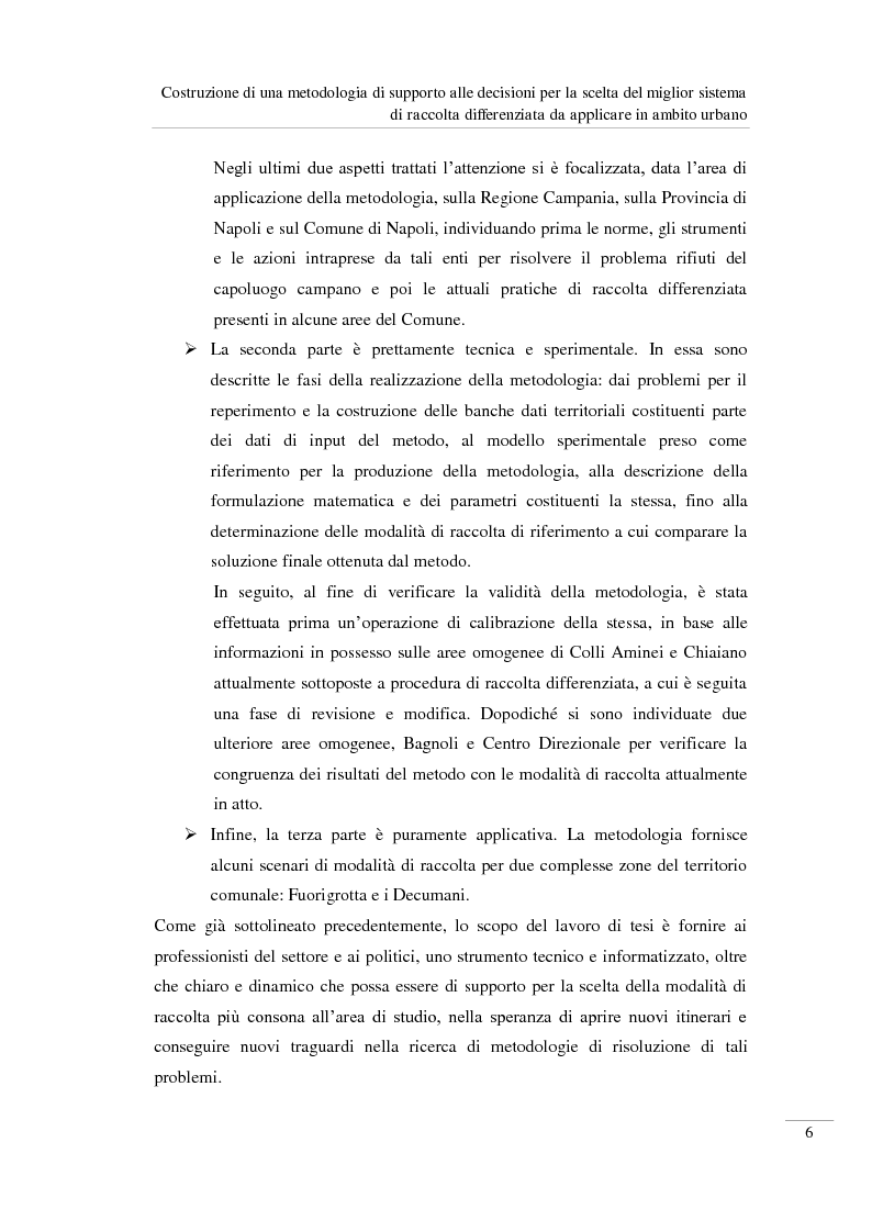 Anteprima della tesi: Costruzione di una metodologia di supporto alle decisioni per la scelta del miglior sistema di raccolta differenziata da applicare in ambito urbano, Pagina 7
