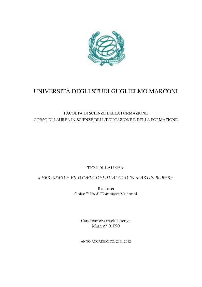 Anteprima della tesi: Ebraismo e filosofia del dialogo in Martin Buber, Pagina 1